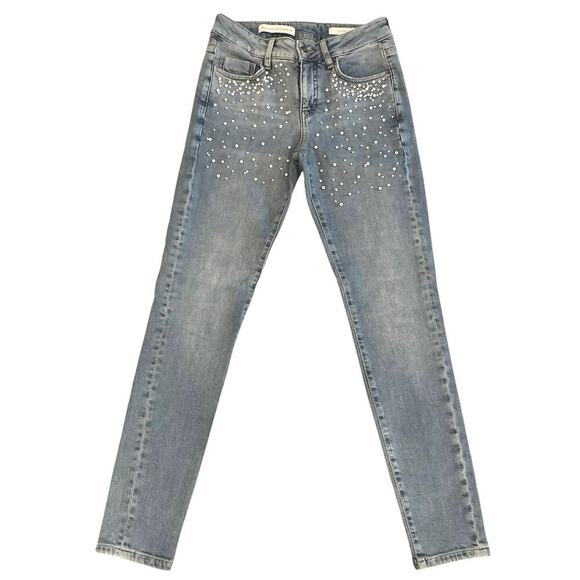 Anthropologie Pilcro and the Letterpress Script Pearl Jeans Size 26 Skinny Blue - Picture 2 of 13